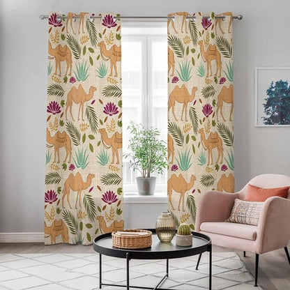 2 Panel Kitchen Cafe Curtains, Desert Camels Sunlight Filtering Nature Air - Image 5