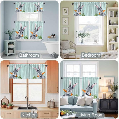 Easter Kitchen Curtain Set, Spring Rabbit Botanical Carrots Green Wooden Grain - Image 7