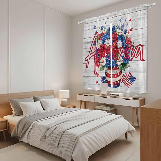 Independence Day Window Curtains 63 Inch Long 2 Panel Set, Rod Pocket Bedroom - Image 4