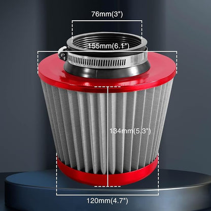 3" 76mm Universal High Flow Cold Air Intake Air Filter Upgraded Stainless Steel - Image 3