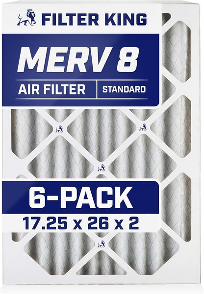 Filter King 17.25x26x2 Air Filter | 6-PACK | MERV 8 HVAC Pleated A/C Furnace by FilterKing