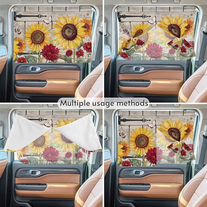 Red Yellow Sunflowers Magnetic Double Layer Car Window Shades, Side Window - Image 5
