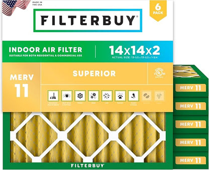 Filterbuy 14x14x2 Air Filter MERV 11 Superior Pet & Allergy Defense, by Filterbuy