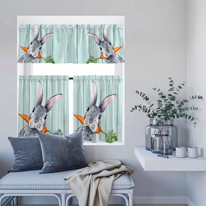 Easter Kitchen Curtain Set, Spring Rabbit Botanical Carrots Green Wooden Grain - Image 8