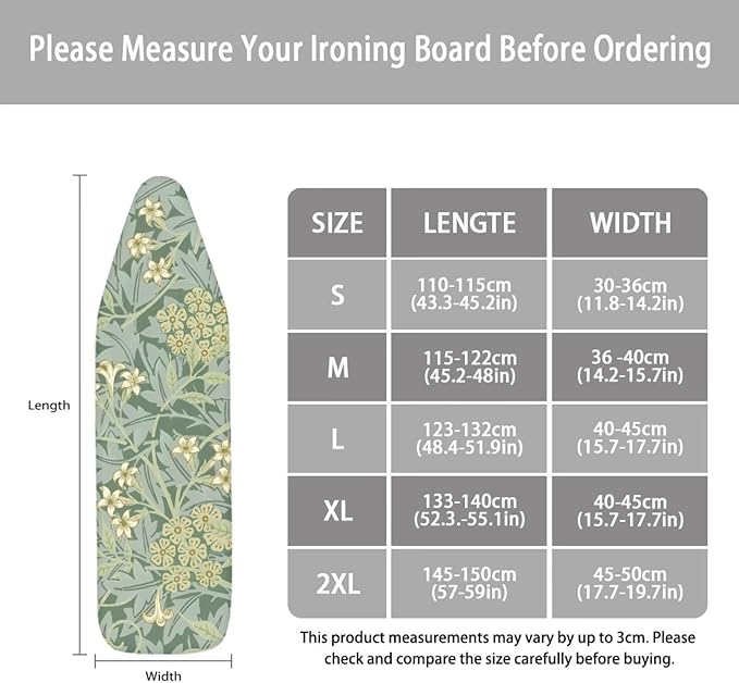 ZCFYGDX 15x48 in Ironing Board Covers Easy to Install Resistant,Elastic Edge 3 Nylon Buckle Strap Fasteners Breathable & Wear-Resistant,Resist Scorch Staining Protective Cover William Morris Prints