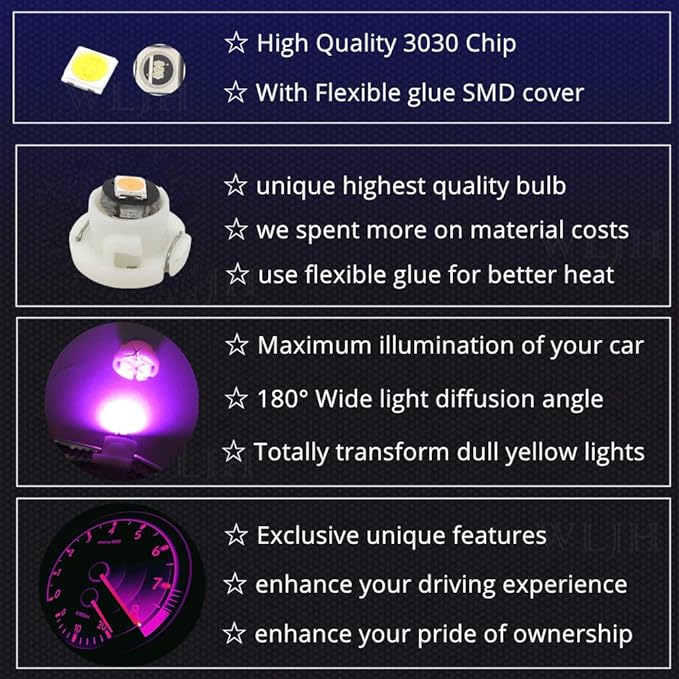 WLJH Pink A/C Control Climate HVAC Panel Lights Dashboard Dash Heater Indicator Light Led Bulbs Replacement Kit For Camry Corolla Tacoma Matrix, Pack of 10