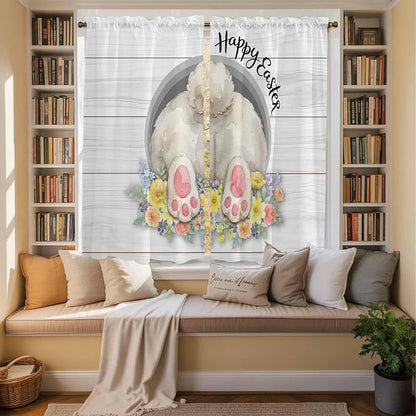 Easter Bunny Window Curtains 63 Inch Long 2 Panel Set, Rod Pocket Bedroom - Image 3