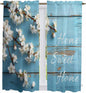 Farmhouse Wooden Grain Kitchen Curtains, Vintage Shabby Chic Flower Blue Light by Unknown