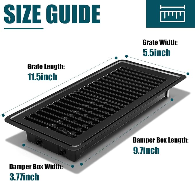 VOISEN Floor Register 4x10, 6 Pack Black Floor Vent Covers, Heavy Duty Steel - Image 3