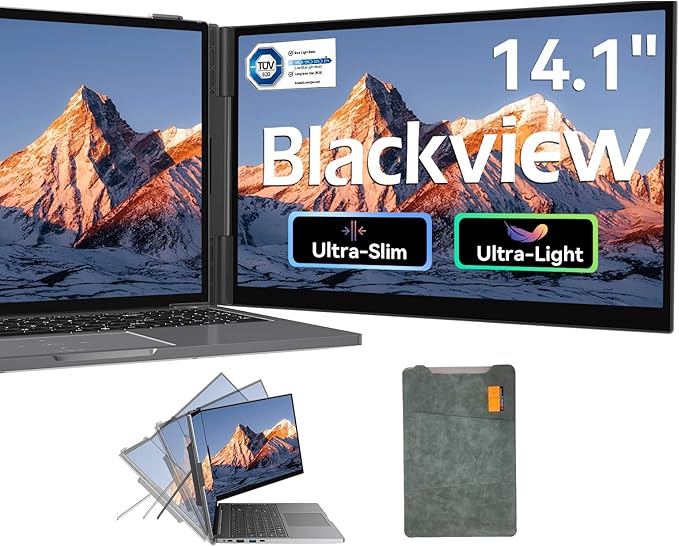 Blackview Laptop Screen Extender, 1.3lbs Ultra-Light & 0.17" Ultra-Slim, 14" FHD 1080P IPS Portable Laptop Monitor Extender, Travel Dual Monitor for 13-17",Plug & Play for Windows/Mac/Android/Switch
