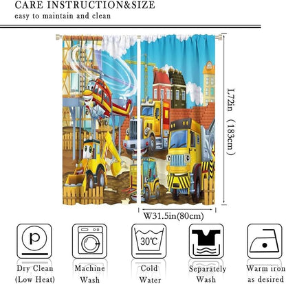 Kids Cartoon Construction Window Curtains, Funny Construction Site Cars and - Image 4