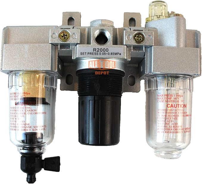 1/4" NPT Mini Compressed Air In Line Filter Regulator Lubricator Oiler Combo by AllToolDepot
