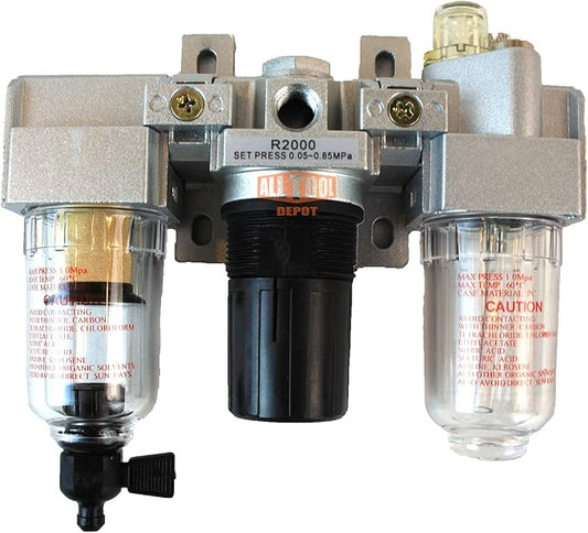 1/4" NPT Mini Compressed Air In Line Filter Regulator Lubricator Oiler Combo by AllToolDepot