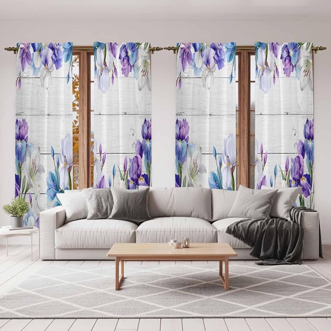 Spring Flowers Kitchen Curtains, Watercolor Garden Florals Wooden Grain Light - Image 7