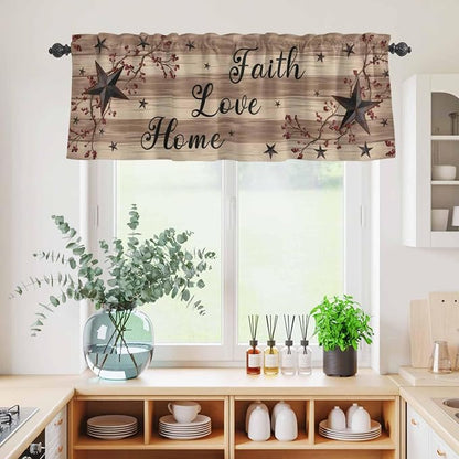 Kitchen Curtains Tiers and Valance Set of 3, Farmhouse Star Brown Light - Image 4