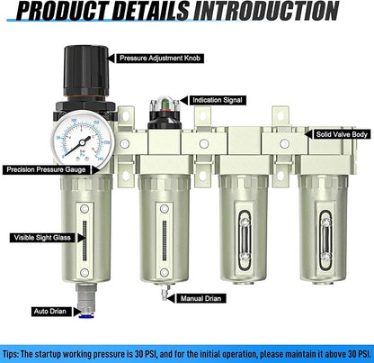 3/4" NPT Heavy Duty Industrial Grade 4 Stage Air Drying System, Auto Drain - Image 4