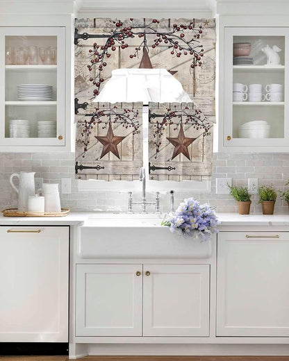 Village Stars Swag Kitchen Curtains Valance and Tier Set, Vintage Rust Yellow - Image 4
