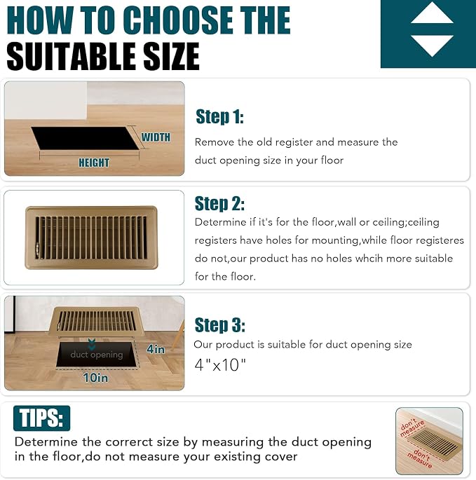 VOISEN Floor Register 4x10, 2 Pack Brown Floor Vent Covers, Heavy Duty Steel - Image 4