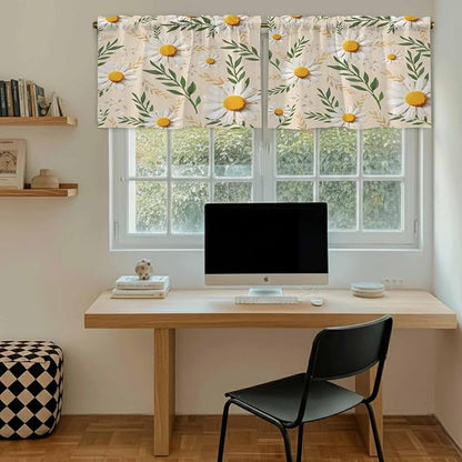 Spring Daisy Tier Curtains, Country Watercolor Flower Leaf Plant Light - Image 6