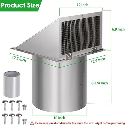 10 Inch Wall Vent Exhaust Vent Cover, Hooded Wall Vent - Image 2