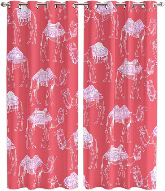 2 Panel Kitchen Cafe Curtains, Desert Camel Sunlight Filtering Nature Air by Hokiten