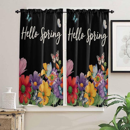 Spring Flowers Bedroom Curtains 63 Inches length, Watercolor Country Colorful - Image 2