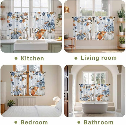 Fall Blue Maple Kitchen Curtains 54 Inch Long 2 Panel Set, Rod Pocket Window - Image 8