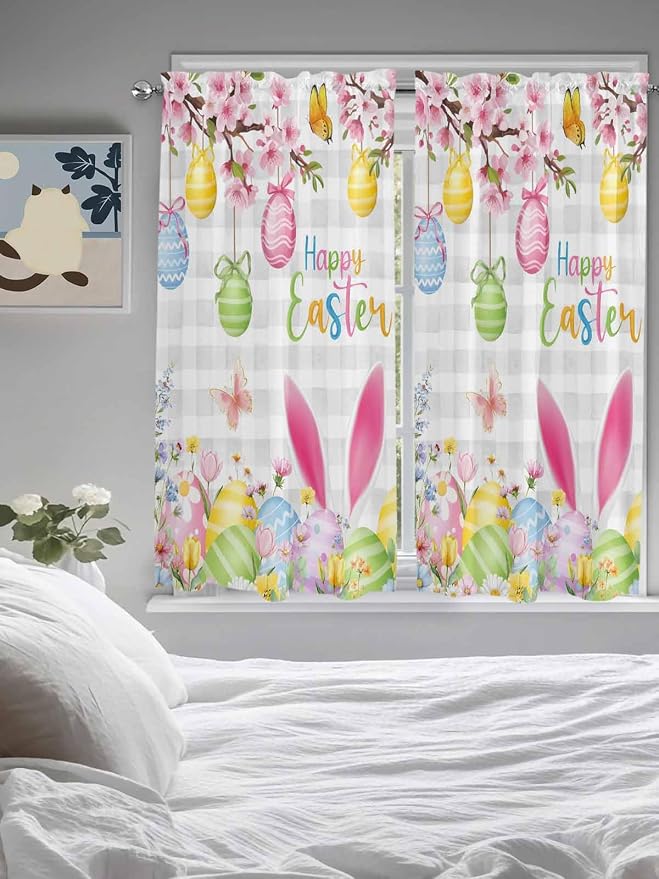 Happy Easter Living Room Curtains 72 Inches length, Spring Watercolor Bunny - Image 5