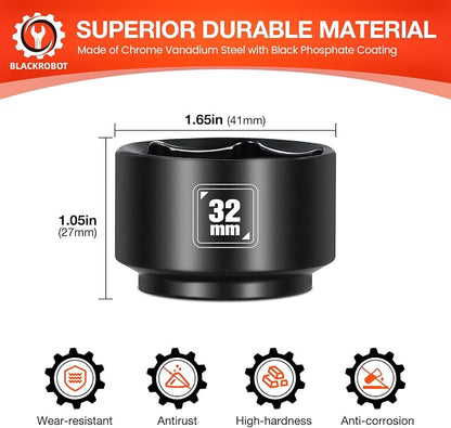 BLACKROBOT 32mm Low Profile Oil Filter Socket, 3/8" Drive 6-Point Oil Filter - Image 2