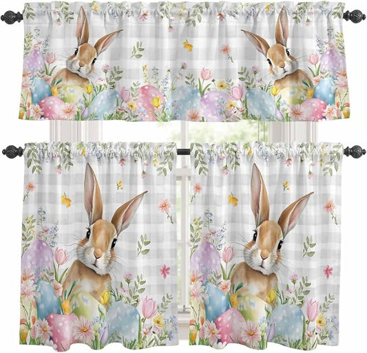 Kitchen Curtains Tiers and Valance Set of 3, Easter Light Filtering Window by Anzona