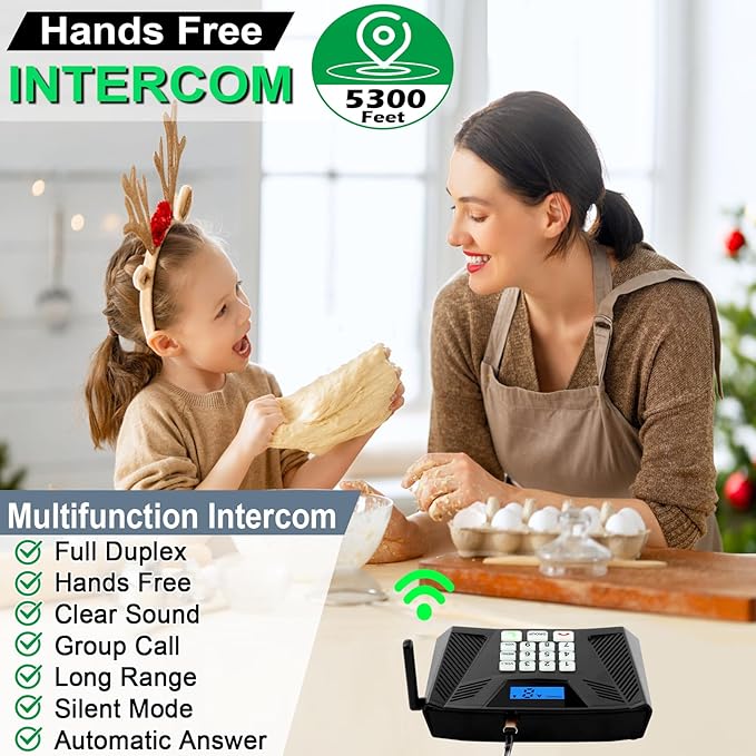 Intercoms Wireless for Home Hands Free, Upgrade Two Way Intercom 5300 Feet Range, Full Duplex Wireless Intercom System for Home Use, Home Communication System with Clear Sound(4 Packs, Black)