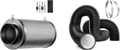 VIVOSUN 4'' Air Carbon Filter Smelliness Control and 4'' 8 Feet Black by VIVOSUN