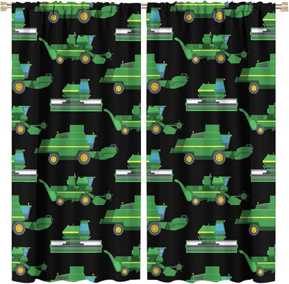 Kids Agriculture Machine Window Curtains, Farm Equipment Tractors Transport by SHElifestyle