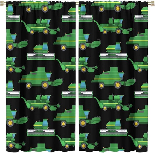 Kids Agriculture Machine Window Curtains, Farm Equipment Tractors Transport by SHElifestyle
