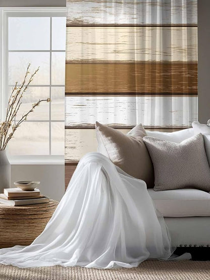 Sheer Curtains 72 Inches Long, Vintage Geometric Brown Semi Sheer Curtains - Image 4