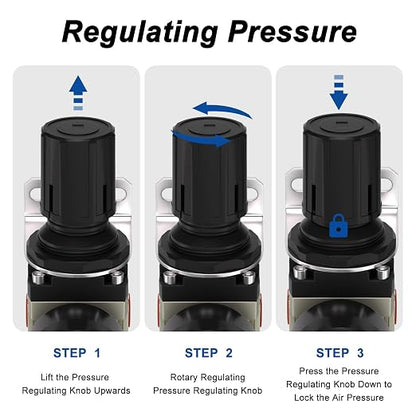AIRZOE 1/4"NPT Air Filter Regulator Combo Piggyback, 5 Micron Brass Element - Image 6