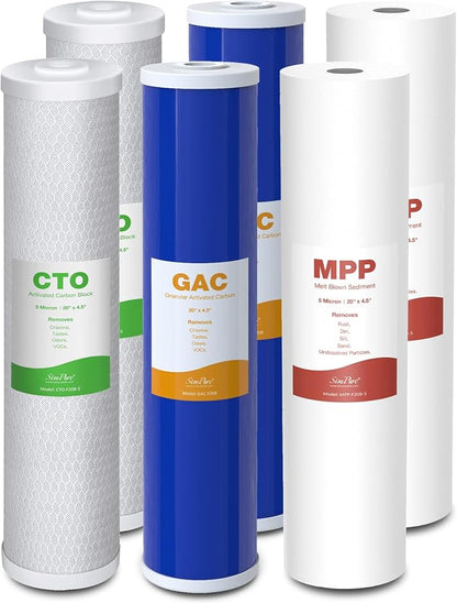 SimPure Whole House Water Filter Cartridges 5 Micron 20" x 4.5" PP+GAC+CTO by SimPure_Water