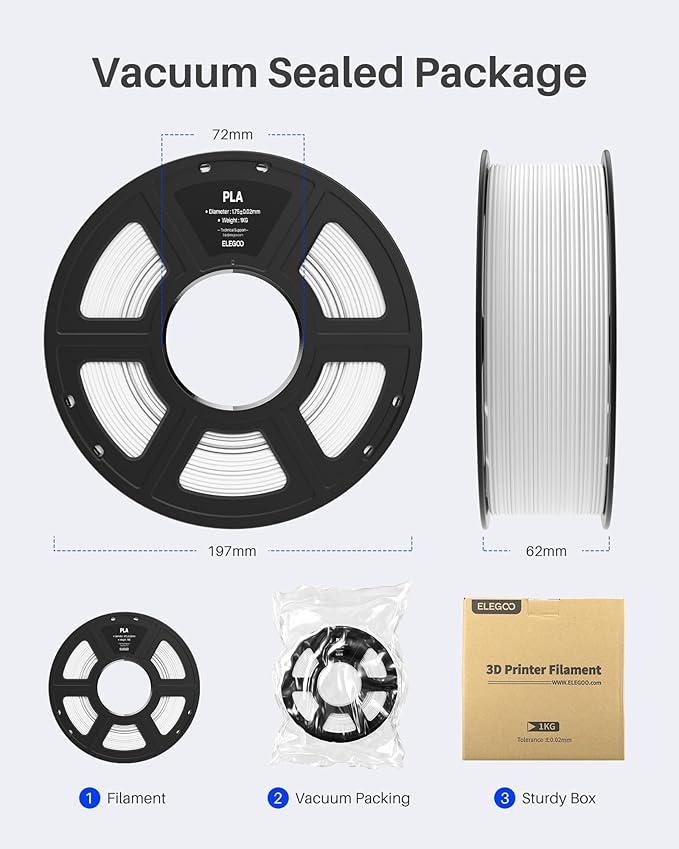 ELEGOO PLA Filament 1.75mm White 4KG, 3D Printer Filament Dimensional Accuracy +/- 0.02mm, 4pcs 1kg Spool(2.2lbs) Fit Most FDM 3D Printers