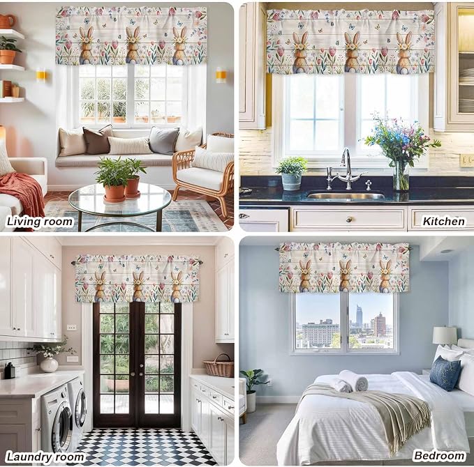 Easter Curtain Valances for Windows, Kitchen Valance Window Treatment, Spring - Image 9
