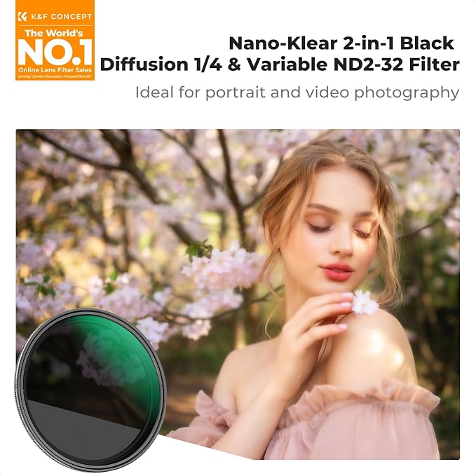K&F CONCEPT 82mm Black Diffusion Mist 1/4 & Variable ND2-32 in-1 Filter - Image 2