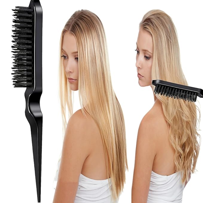5Pcs Slick Back Brush Set with Topsy Tail Tool, Teasing Bristle, Rat Comb for Women & Girls Hair Styling, Flyaways Control and Edge Combing - BIACK