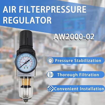 HengMinLingTong 1/4" NPT Compressed Air Filter Regulator Combo Piggyback - Image 2