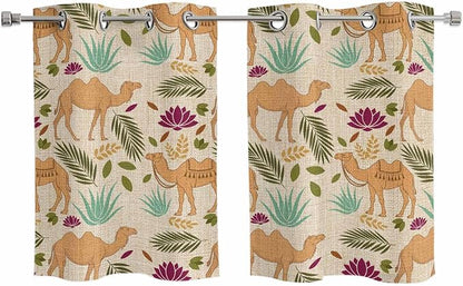 2 Panel Kitchen Cafe Curtains, Desert Camels Sunlight Filtering Nature Air by Hokiten