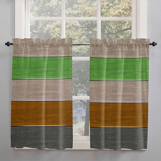 Farm Gray Green Brown Wood Grain Window Valance Curtains, Rustic Wooden Plank by IDOWMAT