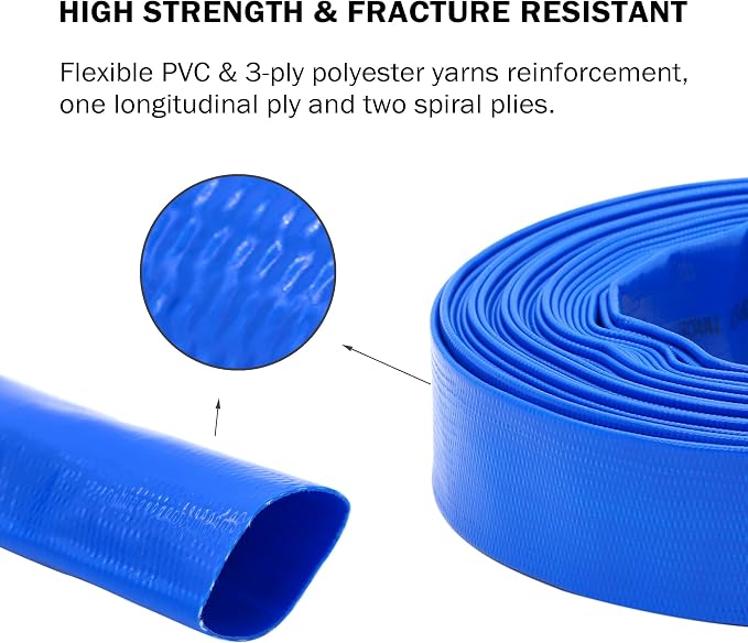 DAVCO 2" x 100 ft Pool Backwash Hose, Heavy Duty Reinforced Blue PVC Lay Flat - Image 3