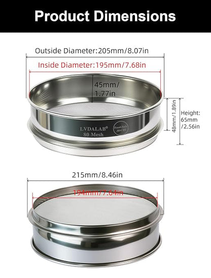 All 304 Stainless Steel 80 Mesh Test Sieve, 8 Inch/20cm Diameter, Powder Sifter - Image 5