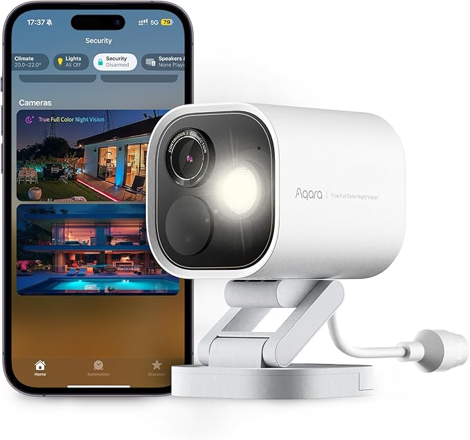 Aqara 4MP Camera Hub G5 Pro PoE, True Color Night Vision Security Camera Outdoor, HomeKit Secure Video, Thread Border Router, Local Detection, Thread/Zigbee, Supports Alexa, Google, Smartthings, White