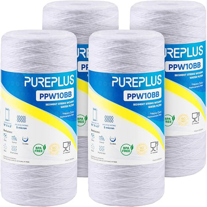 PUREPLUS 5 Micron 10 x 4.5 Whole House String Wound Sediment Filter by PUREPLUS