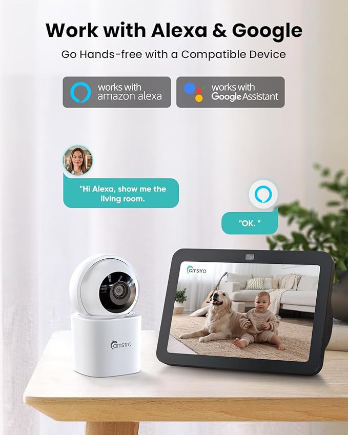 CAMSTRO 3K Indoor Security Camera 2 Pack, 360° Pan/Tilt WiFi Camera for Home Security, 2.4/5GHz Pet/Dog/Baby Camera with Phone App, Night Vision, Two-Way Audio, 24/7 SD/Cloud Storage, Works with Alexa