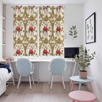 2 Panel Kitchen Cafe Curtains, Camels Palm Trees Sunlight Filtering Nature Air - Image 5